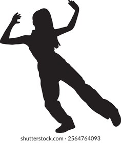 silhouette of a female kpop idol who is performing raising her hands. a dancer doing a freestyle. street dancer