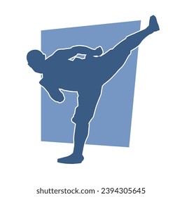 Silhouette of a female martial art person doing kicking pose. Silhouette of a woman doing martial art pose.