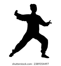 Silhouette of a female in martial art pose. Silhouette of a woman in martial art gesture.