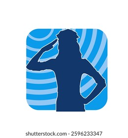 Silhouette of a female model in police officer or cop costume in saluting pose