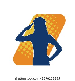 Silhouette of a female model in police officer or cop costume in saluting pose