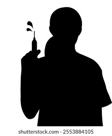 Silhouette of a female nurse holding a syringe