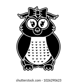 silhouette female owl cute animal with ribbon bow