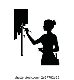 Silhouette of Female Painter Detailing Window Trim - Home Renovation