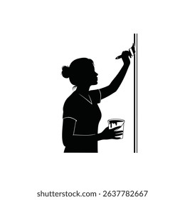 Silhouette of Female Painter Detailing Window Trim - Home Renovation