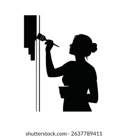 Silhouette of Female Painter Detailing Window Trim - Home Renovation