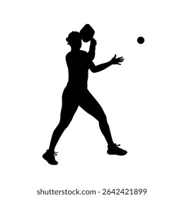 Silhouette of Female Pickleball Player Preparing to Hit, Focused Woman Playing Pickleball Vector Silhouette