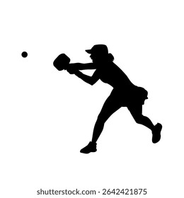 Silhouette of Female Pickleball Player Returning a Shot, Athletic Woman Playing Pickleball Vector Silhouette