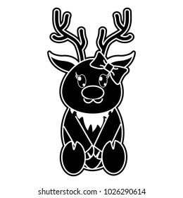 silhouette female reindeer cute animal with ribbon bow