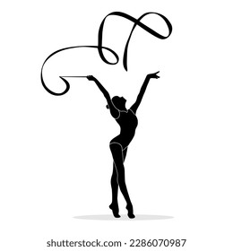 Silhouette of female rhythmic gymnast player with ribbon. Vector illustration