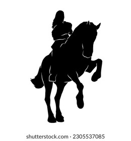 Silhouette of a female riding a horse. Silhouette of a woman on horseback.