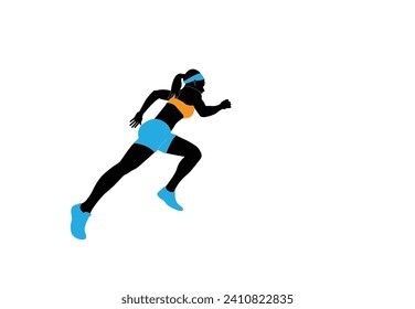 Silhouette de una corredora. Icono de vector plano para mujeres o mujeres trotando para aplicaciones de fitness y sitios web.