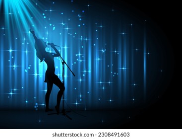 Silhouette of a female singer on a starry background