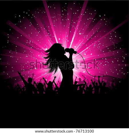 Silhouette of a female singer performing in front of a crowd