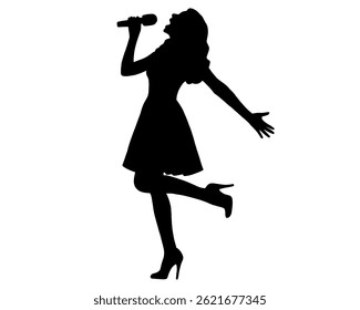Silhueta de cantora cantando, ícone isolado no fundo branco.