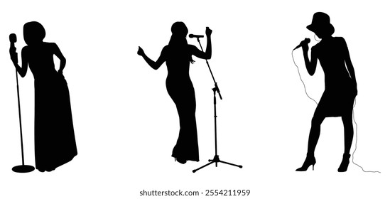 Silhouette of female singer vector