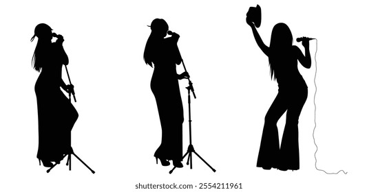 Silhouette of female singer vector