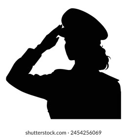 silhouette of female soldier gesture saluting