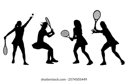 Silhouette of a female tennis player vector illustration. Suitable for design elements of the world women's tennis championship and sports.