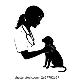 Silhouette of Female Veterinarian Comforting Pet - Animal Care