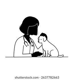Silhouette of Female Veterinarian Comforting Pet - Animal Care