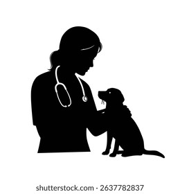 Silhouette of Female Veterinarian Comforting Pet - Animal Care