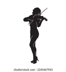 Silhouette of female violinist in isolate on a white background. Vector illustration.