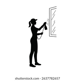 Silhouette of Female Window Cleaner - Professional Service