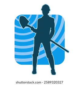 silhouette of a female worker wearing helmet holding a shovel tool.