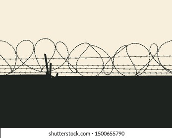 Silhouette of fence with barbed wires. Vector Illustration