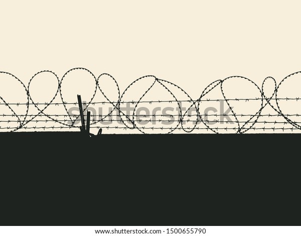 Silhouette of fence with barbed wires.\
Vector Illustration