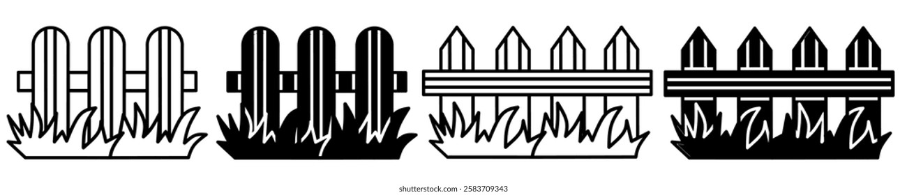 Silhouette of fence icon illustration on white background. Fence icon set for business. Stock vector.