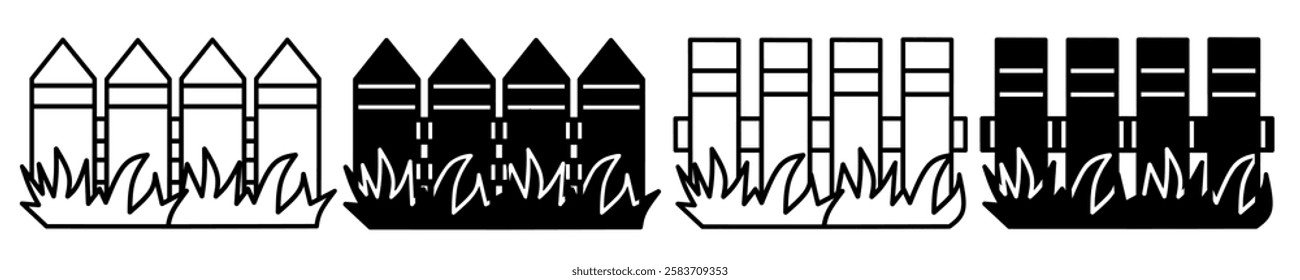 Silhouette of fence icon illustration on white background. Fence icon set for business. Stock vector.