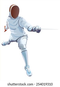 Silhouette of a fencer on a white background.