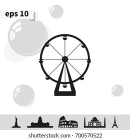 Silhouette of ferris wheel. Simple flat attraction icon.