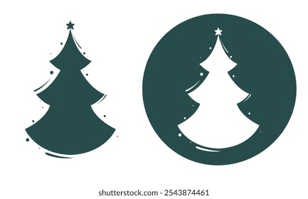 Silhouette of a festive dressed up Christmas tree. Christmas tree and tree in a circle.