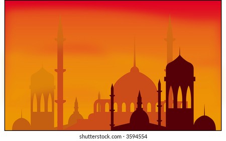 Silhouette Of A Few Mosque