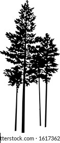 Silhouette of few pine trees. Hand made.
