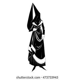 Silhouette of a fictional character in a medieval costume isolated on white