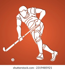 Silhouette Field Hockey Male Player Action Cartoon Graphic Vector