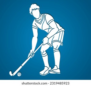 Silhouette Field Hockey Male Player Action Cartoon Graphic Vector