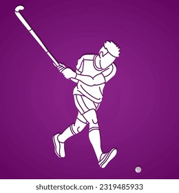 Silhouette Field Hockey Male Player Action Cartoon Graphic Vector