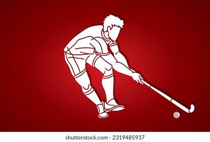 Silhouette Field Hockey Male Player Action Cartoon Graphic Vector