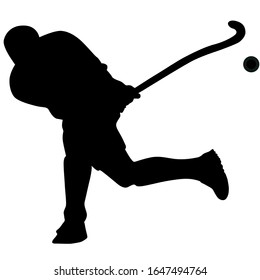 Silueta de un jugador de hockey con bastón de hockey. Ilustración del vector