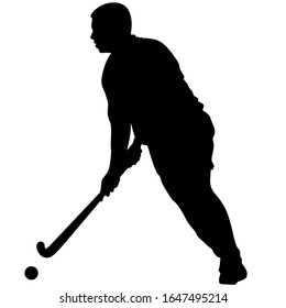 Silhouette of field hockey player with a hockey stick. Vector illustration