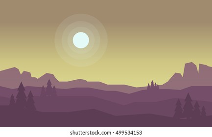 Silhouette of field and spruce landscape vector illustration