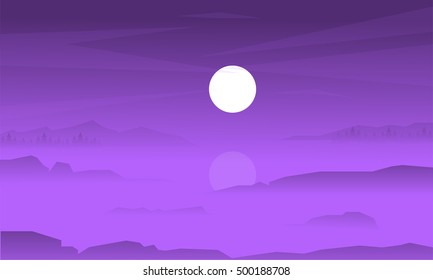 Silhouette of fields and fog at night vector