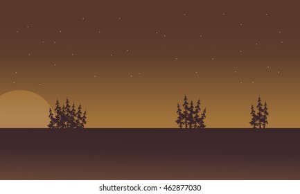 Silhouette of fields on brown backgrounds at night