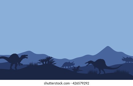 Silhouette in fields Spinosaurus with blue backgrounds