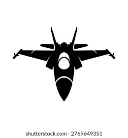 Silhouette of a fighter jet viewed directly from above black on white